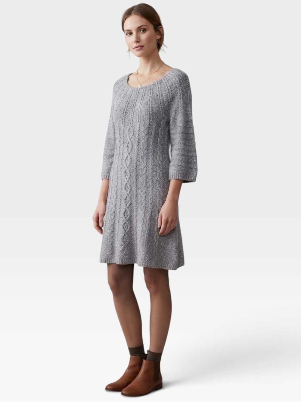 Kenji Grey Cable Knit Wool Alpaca Blend Sweater Size Large 3/4 Sleeve